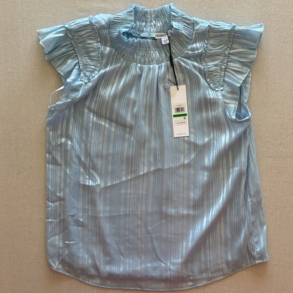 Calvin Klein Light Blue Ruffled Women's Top - Picture 4 of 4